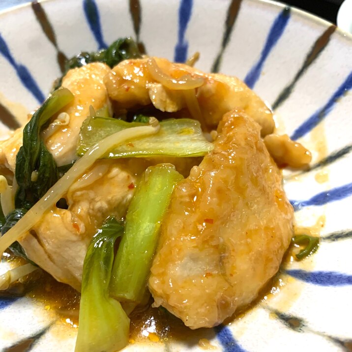 鶏胸肉と青梗菜のコッテリ炒め